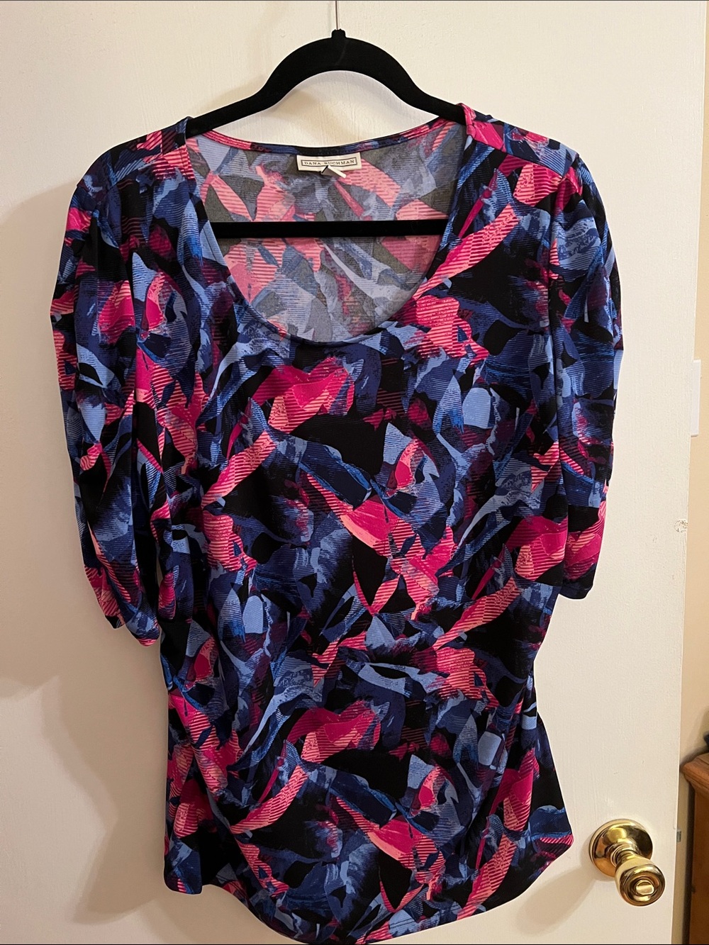 Dana Buchman Multi-Color Abstract Print Scoop Neck Top